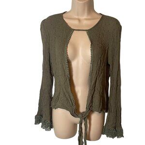 Kye Mi Womens Top Green Large Tie Front Bell Sleeve Fairy Festival Boho